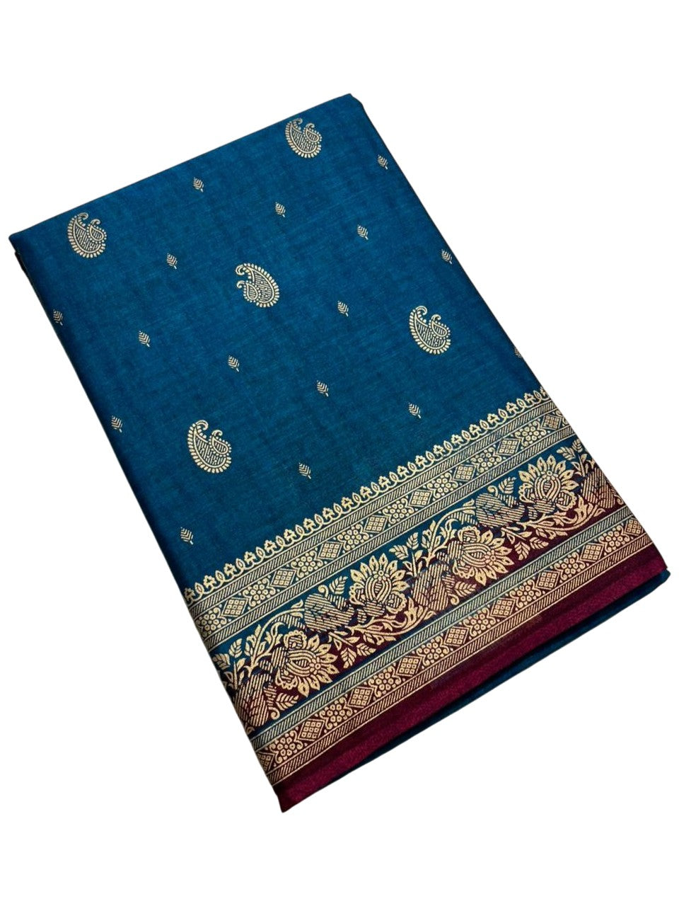 Southloom Muslin Cotton Saree With Floral Prints on the Body and Borders