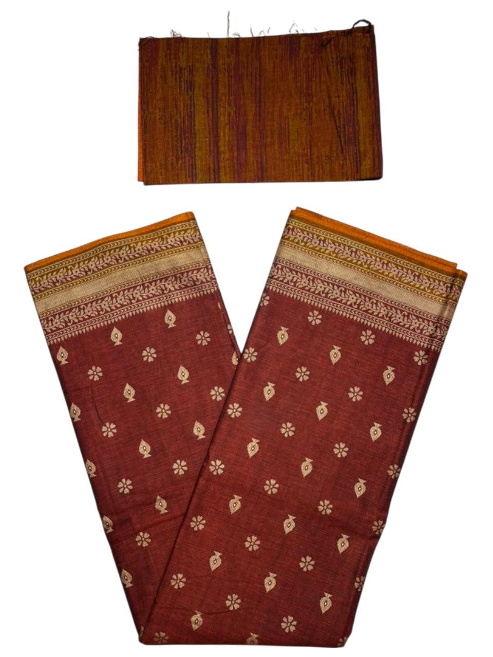Southloom Muslin Cotton Saree With Floral Prints on the Body and Borders