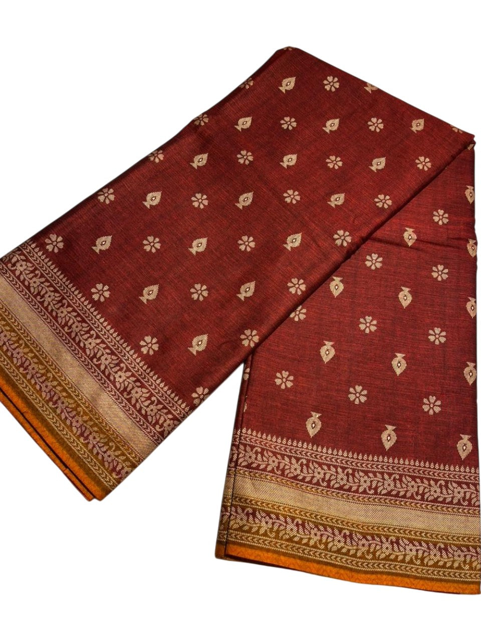 Southloom Muslin Cotton Saree With Floral Prints on the Body and Borders