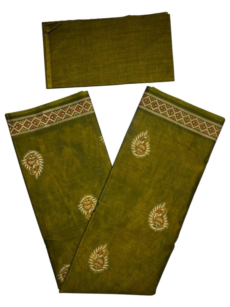 Southloom Muslin Cotton Saree With Floral Prints on the Body and Borders