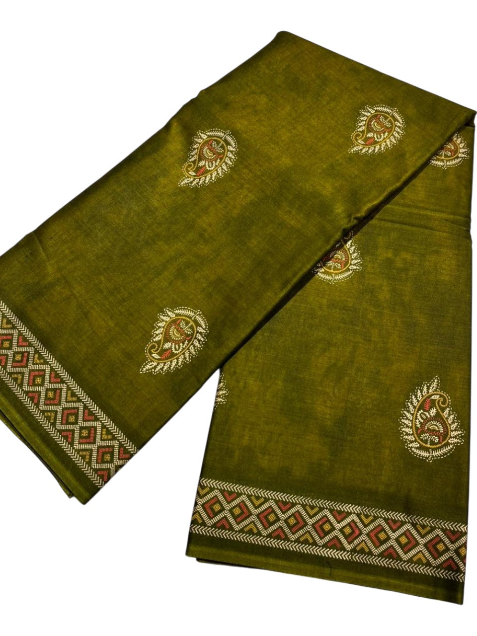 Southloom Muslin Cotton Saree With Floral Prints on the Body and Borders