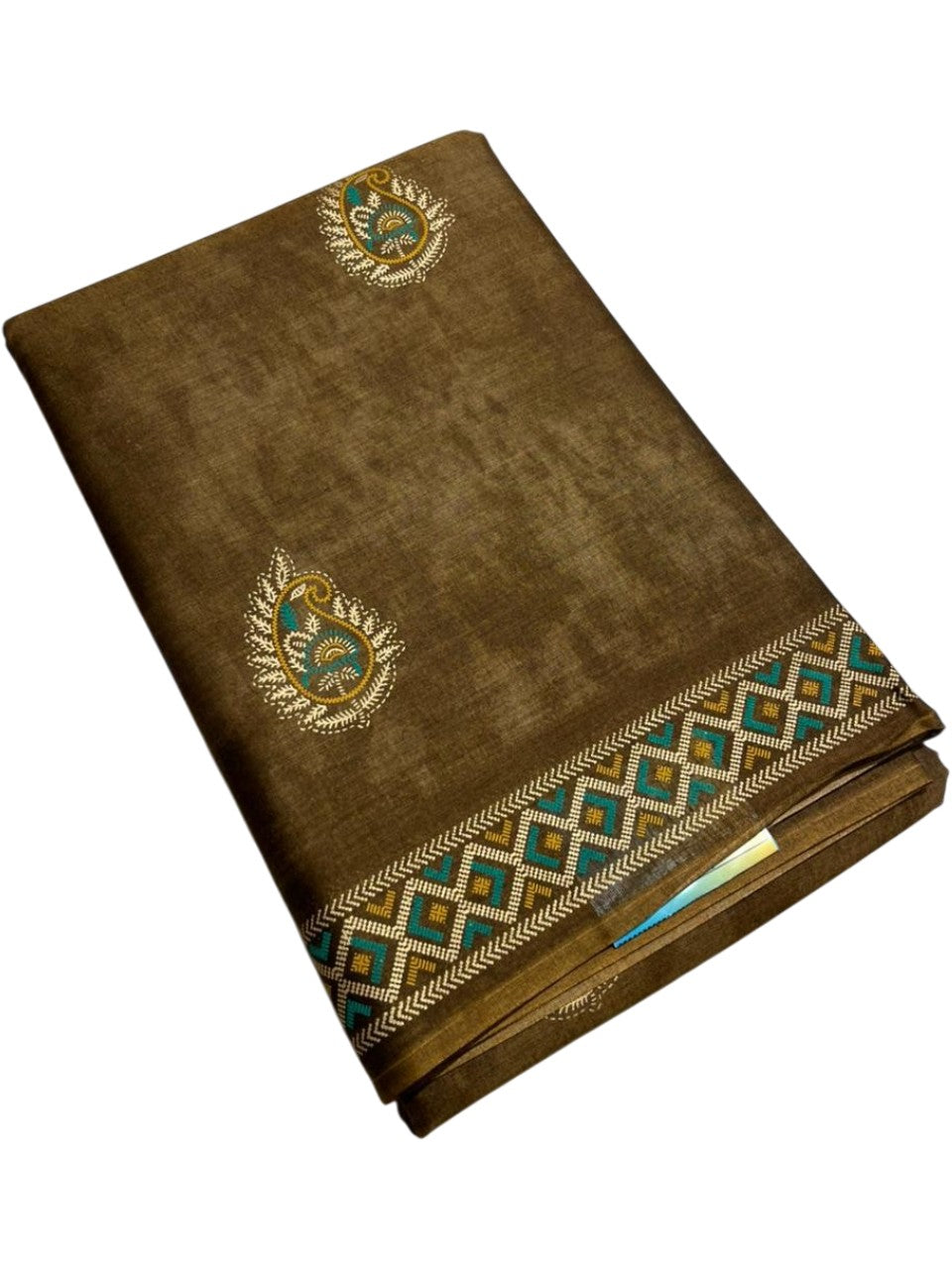 Southloom Muslin Cotton Saree With Floral Prints on the Body and Borders