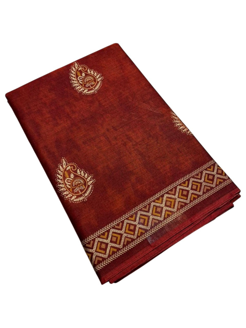 Southloom Muslin Cotton Saree With Floral Prints on the Body and Borders