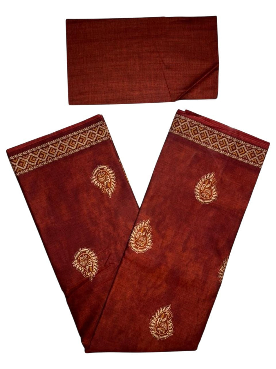 Southloom Muslin Cotton Saree With Floral Prints on the Body and Borders