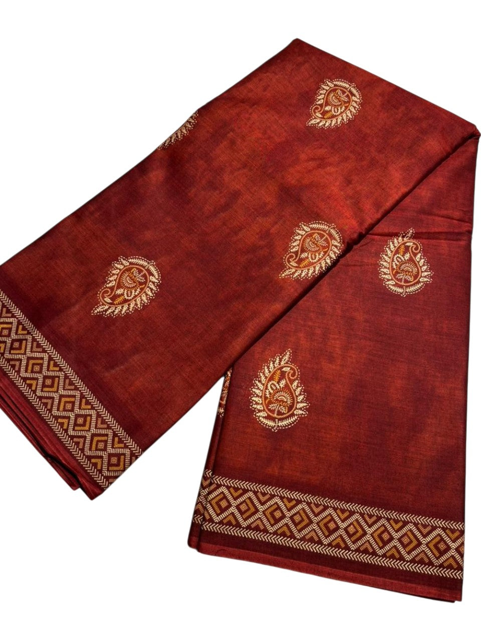 Southloom Muslin Cotton Saree With Floral Prints on the Body and Borders