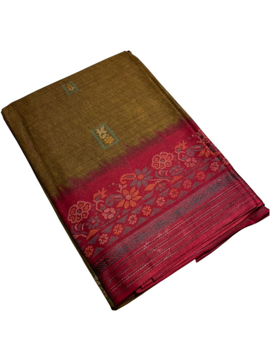 Southloom Muslin Cotton Saree With Floral Prints on the Body and Borders