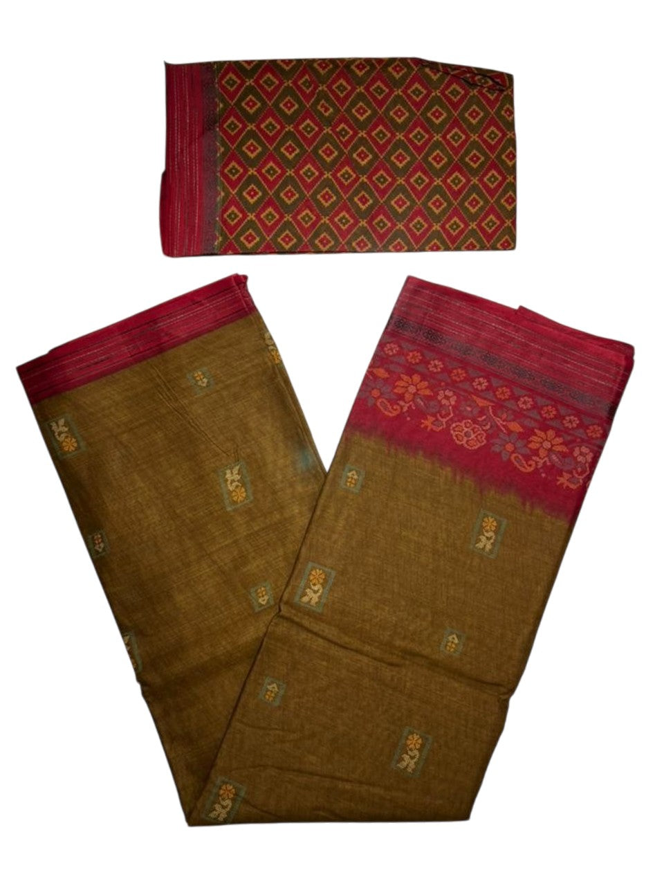 Southloom Muslin Cotton Saree With Floral Prints on the Body and Borders