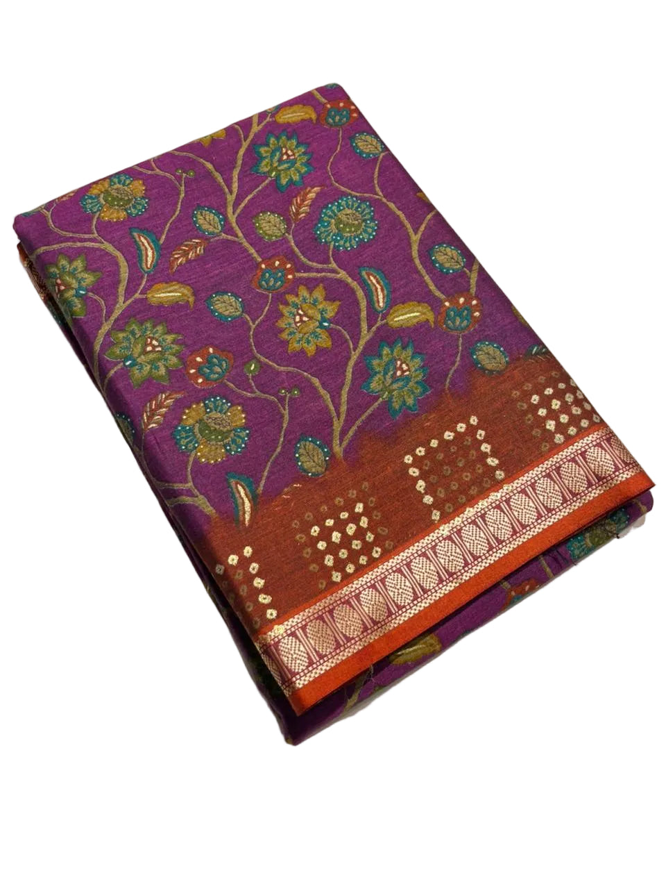 Southloom Muslin Cotton Saree With Floral Prints on the Body and Borders