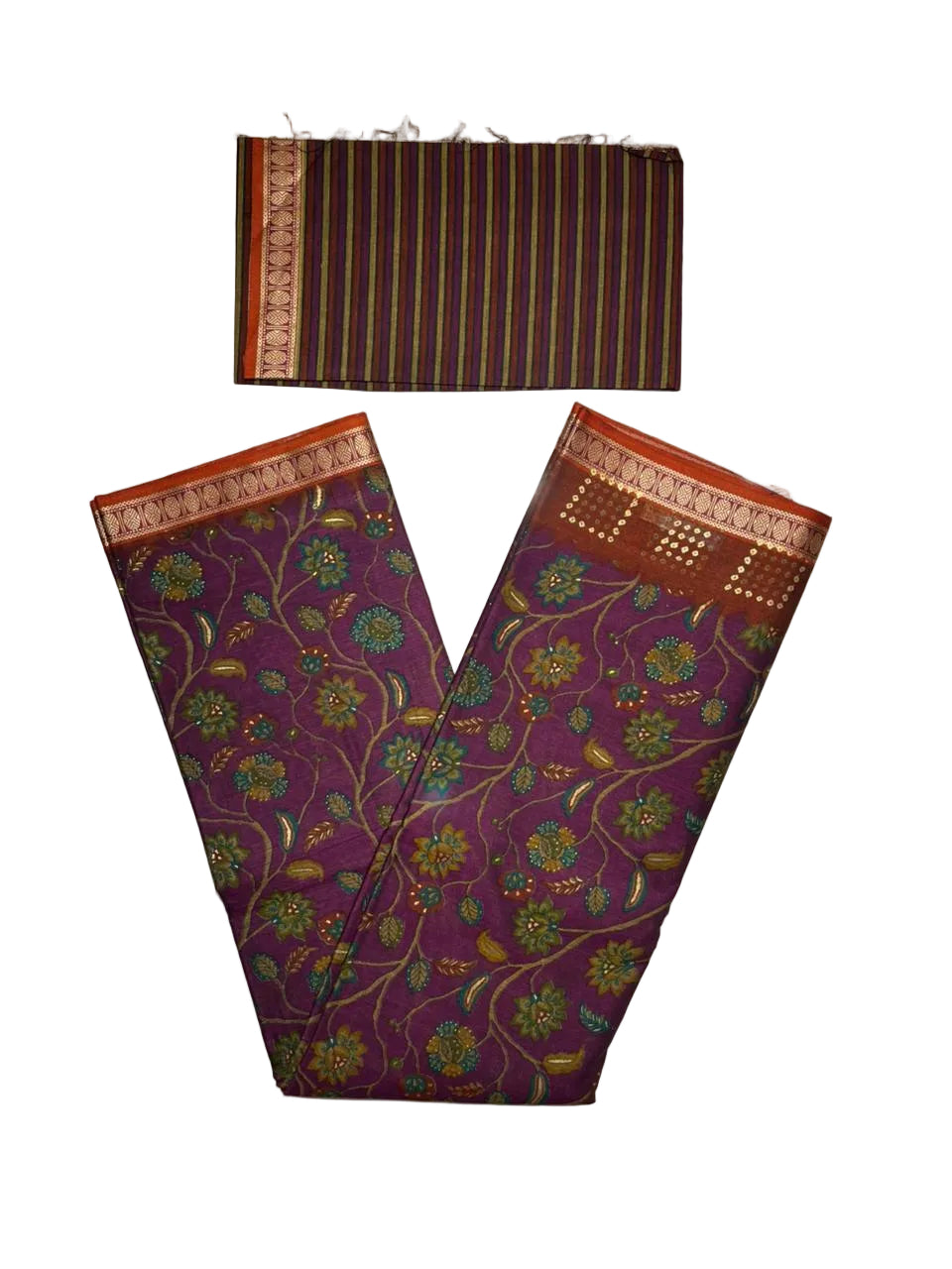 Southloom Muslin Cotton Saree With Floral Prints on the Body and Borders