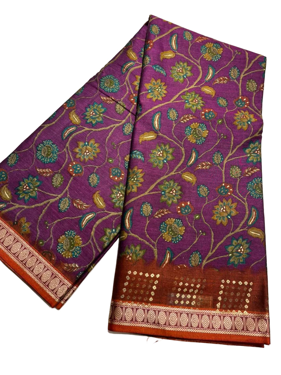 Southloom Muslin Cotton Saree With Floral Prints on the Body and Borders