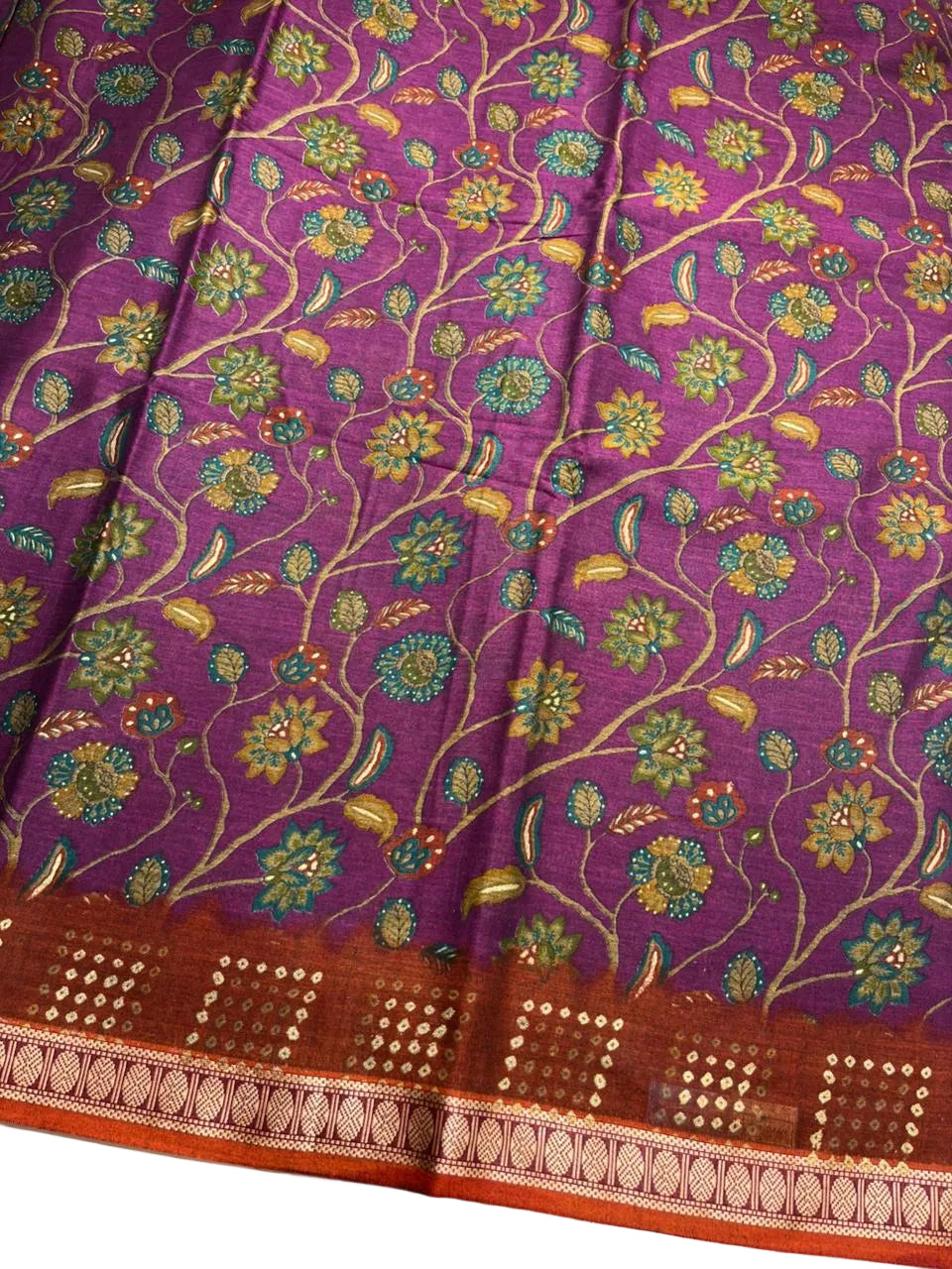 Southloom Muslin Cotton Saree With Floral Prints on the Body and Borders
