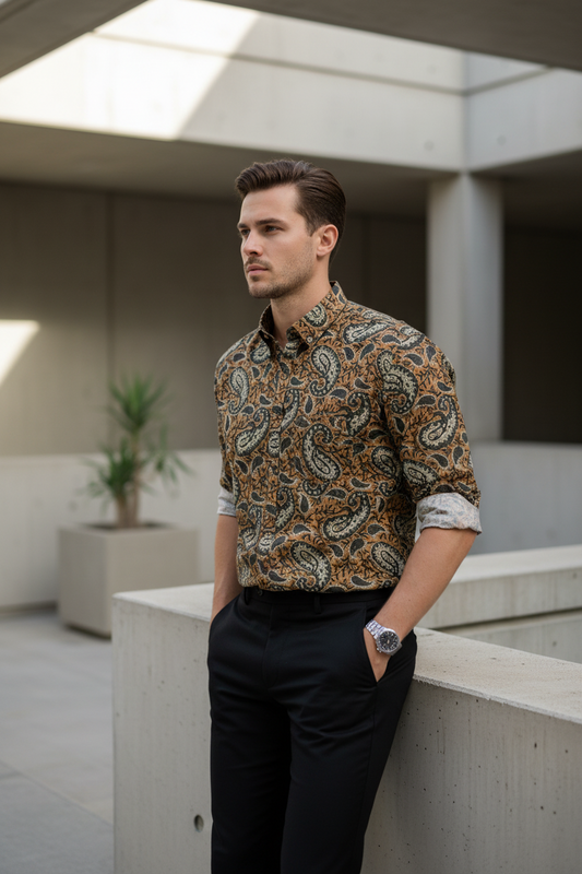 Southloom Jaipur Pure Cotton Block Printed Shirt for Men in Full Sleeve