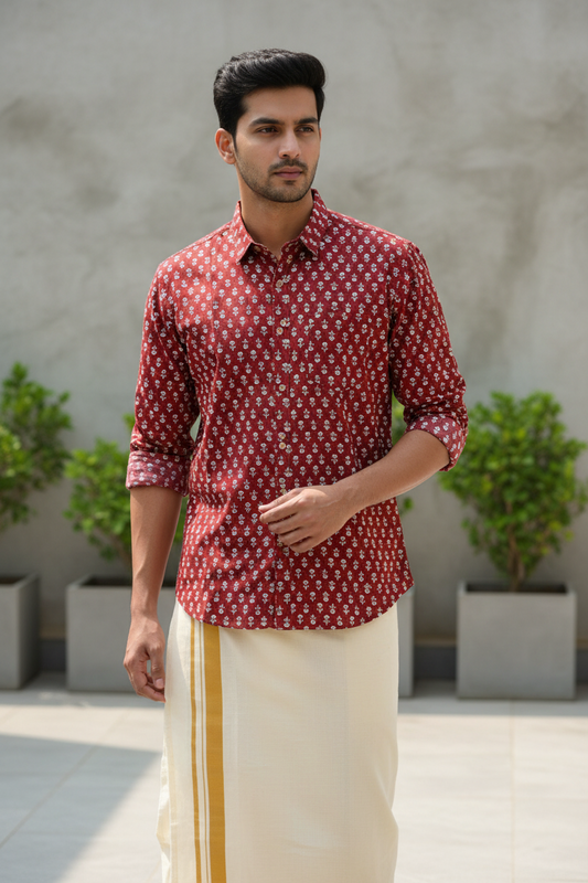Southloom Jaipur Pure Cotton Block Printed Shirt for Men in Full Sleeve