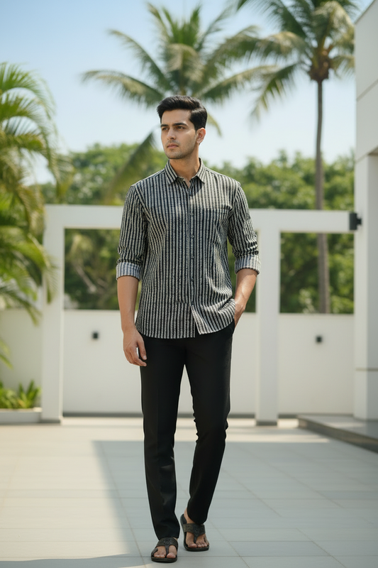 Southloom Jaipur Pure Cotton Block Printed Shirt for Men in Full Sleeve