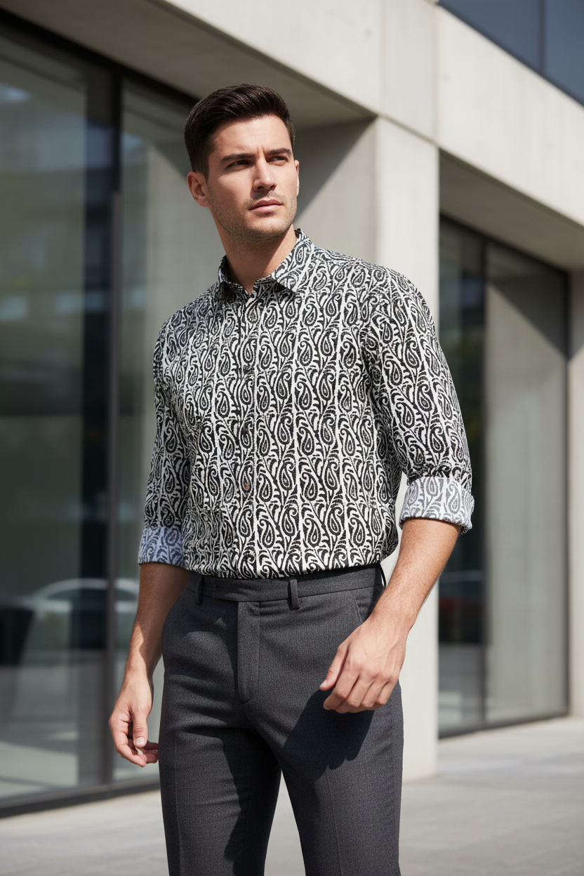 Southloom Jaipur Pure Cotton Block Printed Shirt for Men in Full Sleeve