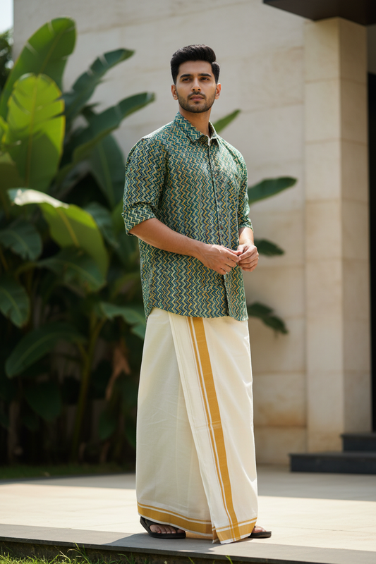 Southloom Jaipur Pure Cotton Block Printed Shirt for Men in Full Sleeve