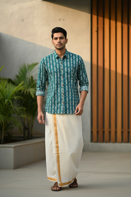 Southloom Jaipur Pure Cotton Block Printed Shirt for Men in Full Sleeve
