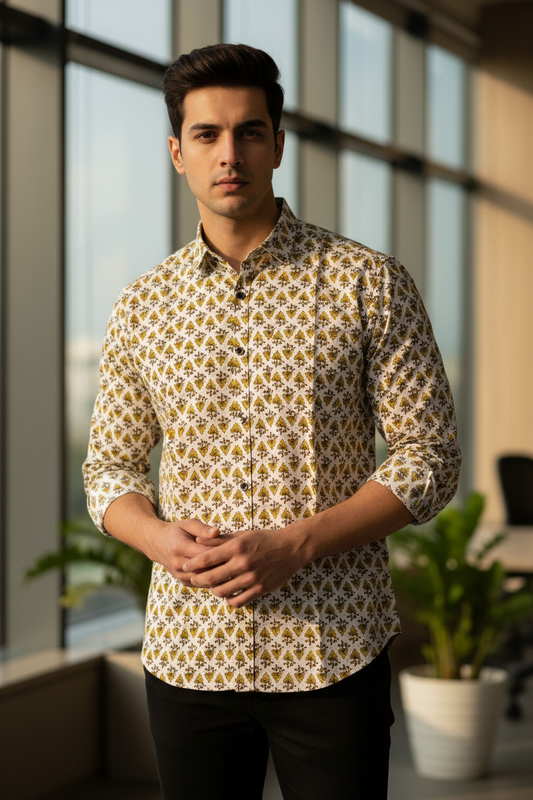 Southloom Jaipur Pure Cotton Block Printed Shirt for Men in Full Sleeve
