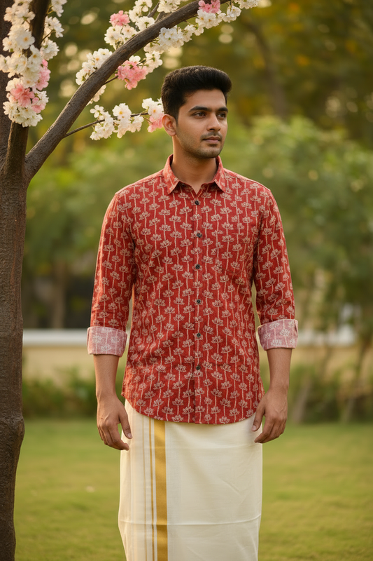 Southloom Jaipur Pure Cotton Block Printed Shirt for Men in Full Sleeve