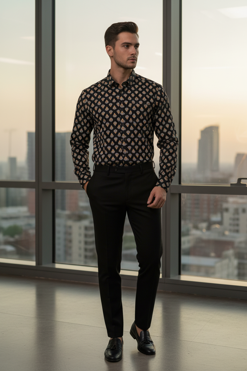 Southloom Jaipur Pure Cotton Block Printed Shirt for Men in Full Sleeve