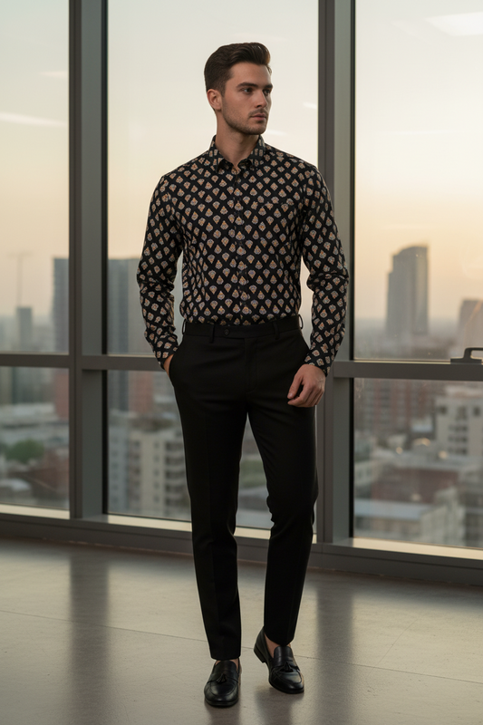 Southloom Jaipur Pure Cotton Block Printed Shirt for Men in Full Sleeve
