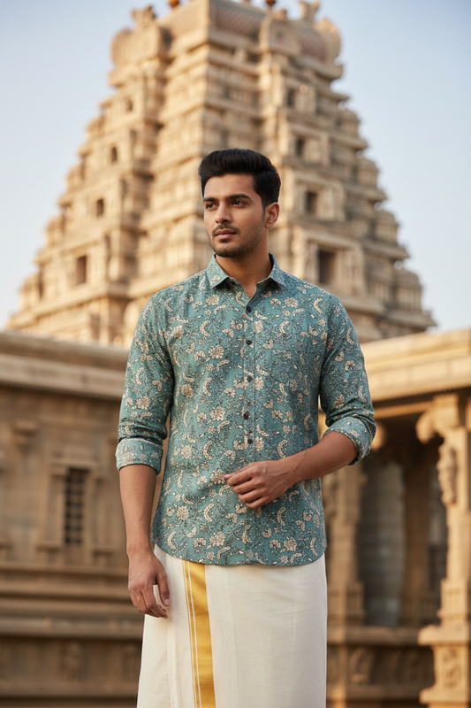 Southloom Jaipur Pure Cotton Block Printed Shirt for Men in Full Sleeve