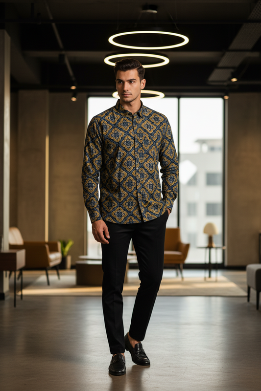 Southloom Jaipur Pure Cotton Block Printed Shirt for Men in Full Sleeve