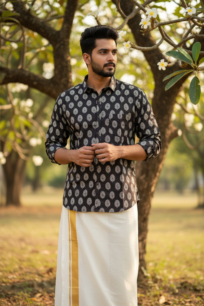 Southloom Jaipur Pure Cotton Block Printed Shirt for Men in Full Sleeve