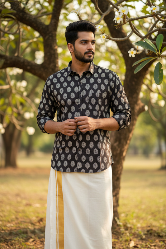 Southloom Jaipur Pure Cotton Block Printed Shirt for Men in Full Sleeve