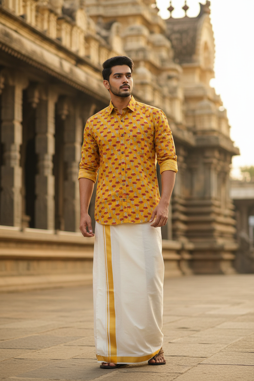 Southloom Jaipur Pure Cotton Block Printed Shirt for Men in Full Sleeve