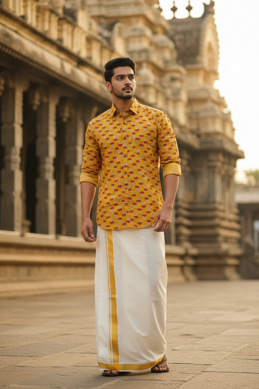 Southloom Jaipur Pure Cotton Block Printed Shirt for Men in Full Sleeve