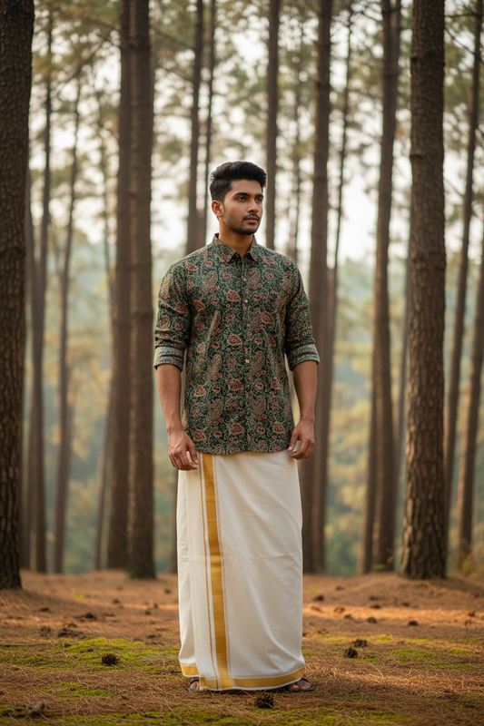 Southloom Jaipur Pure Cotton Block Printed Shirt for Men in Full Sleeve