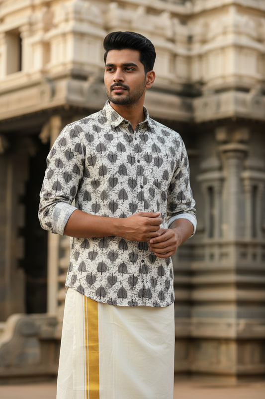 Southloom Jaipur Pure Cotton Block Printed Shirt for Men in Full Sleeve