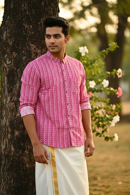 Southloom Jaipur Pure Cotton Block Printed Shirt for Men in Full Sleeve