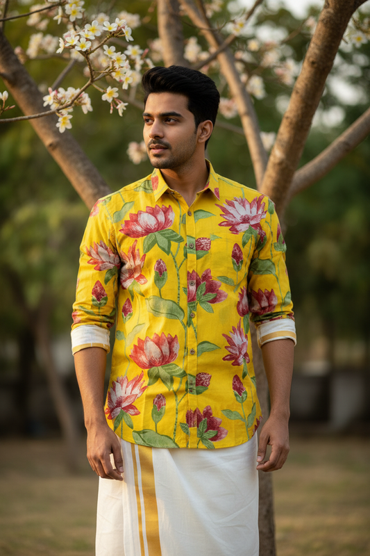 Southloom Jaipur Pure Cotton Block Printed Shirt for Men in Full Sleeve