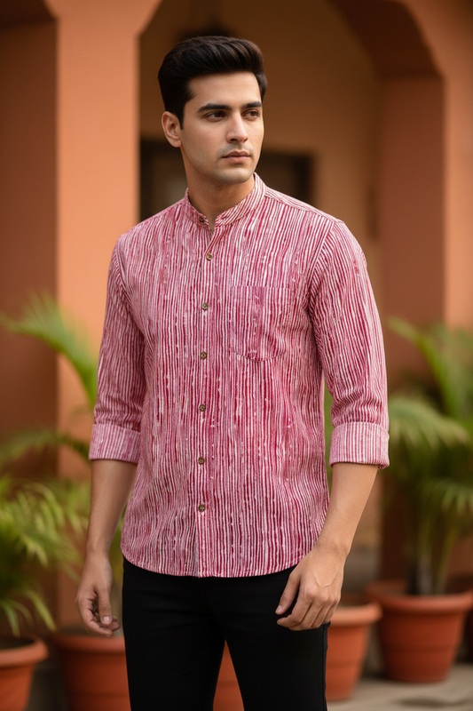 Southloom Jaipur Pure Cotton Block Printed Shirt for Men in Full Sleeve