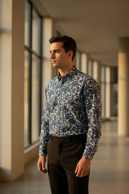 Southloom Jaipur Pure Cotton Block Printed Shirt for Men in Full Sleeve