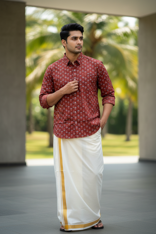 Southloom Jaipur Pure Cotton Block Printed Shirt for Men in Full Sleeve