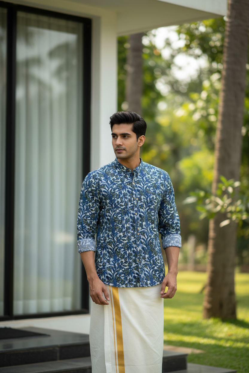 Southloom Jaipur Pure Cotton Block Printed Shirt for Men in Full Sleeve