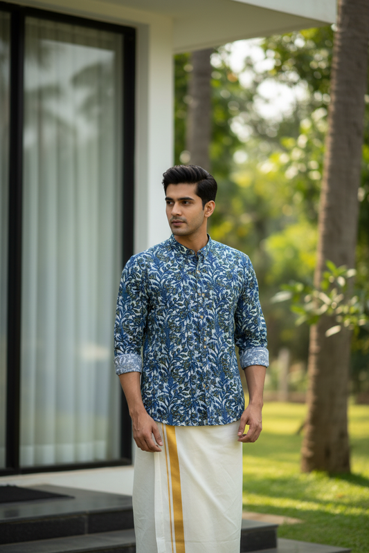 Southloom Jaipur Pure Cotton Block Printed Shirt for Men in Full Sleeve