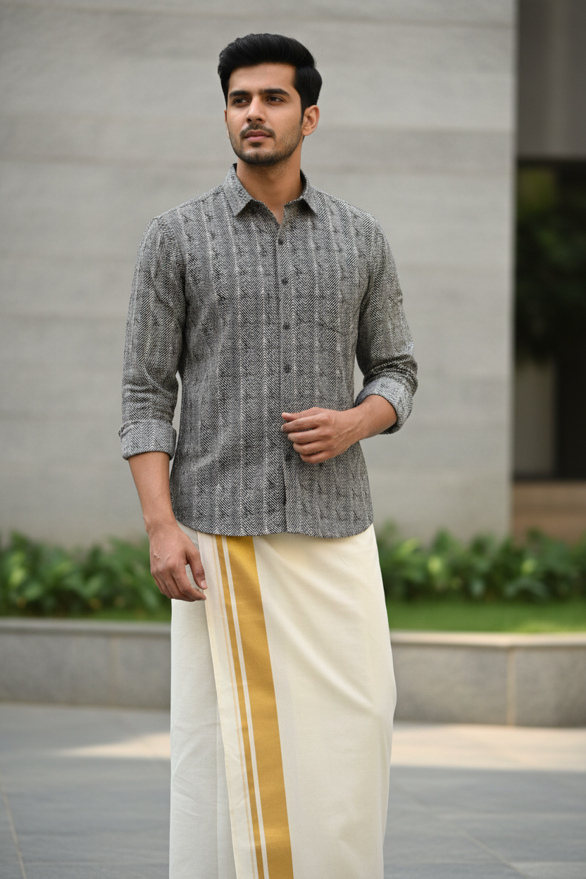 Southloom Jaipur Pure Cotton Block Printed Shirt for Men in Full Sleeve