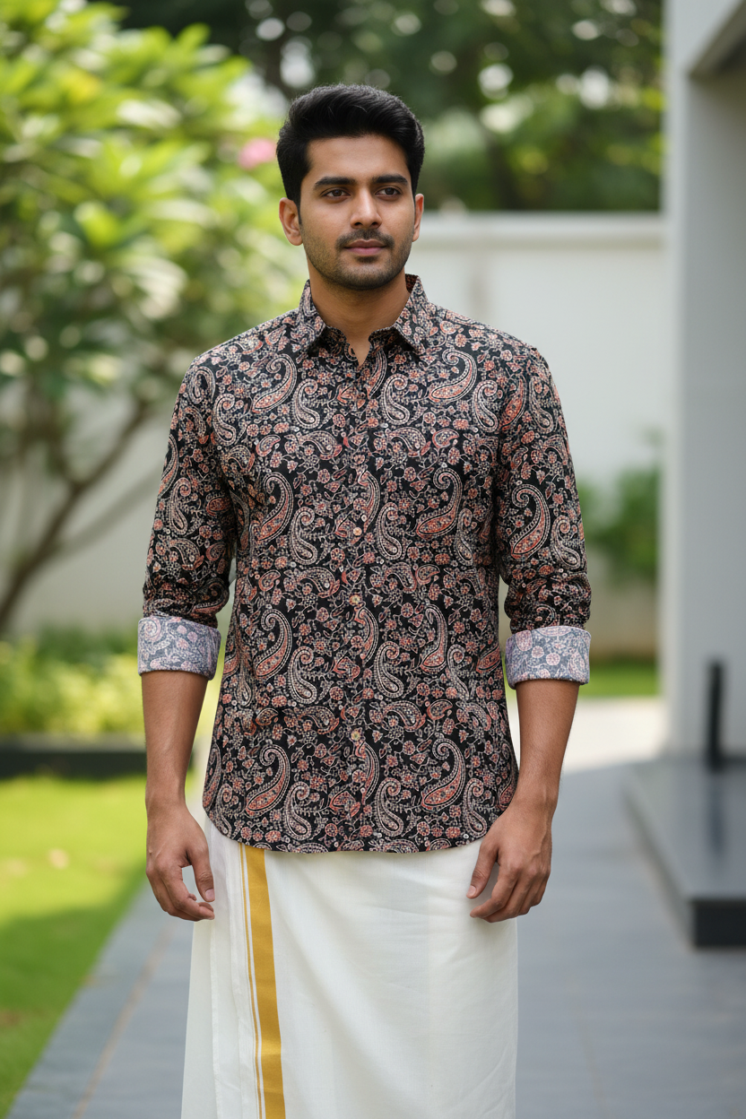 Southloom Jaipur Pure Cotton Block Printed Shirt for Men in Full Sleeve