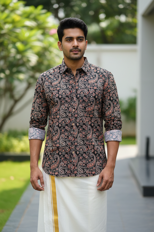 Southloom Jaipur Pure Cotton Block Printed Shirt for Men in Full Sleeve