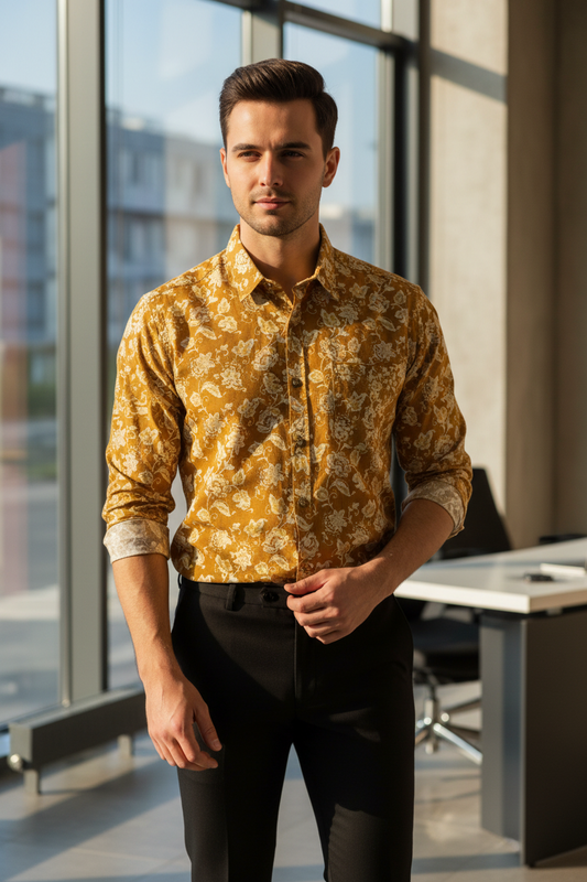Southloom Jaipur Pure Cotton Block Printed Shirt for Men in Full Sleeve