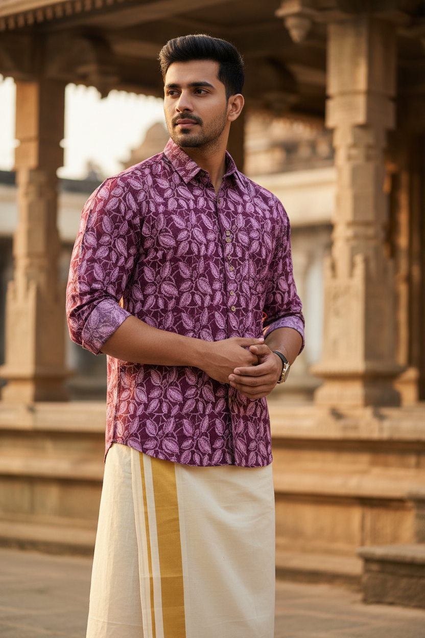 Southloom Jaipur Pure Cotton Block Printed Shirt for Men in Full Sleeve