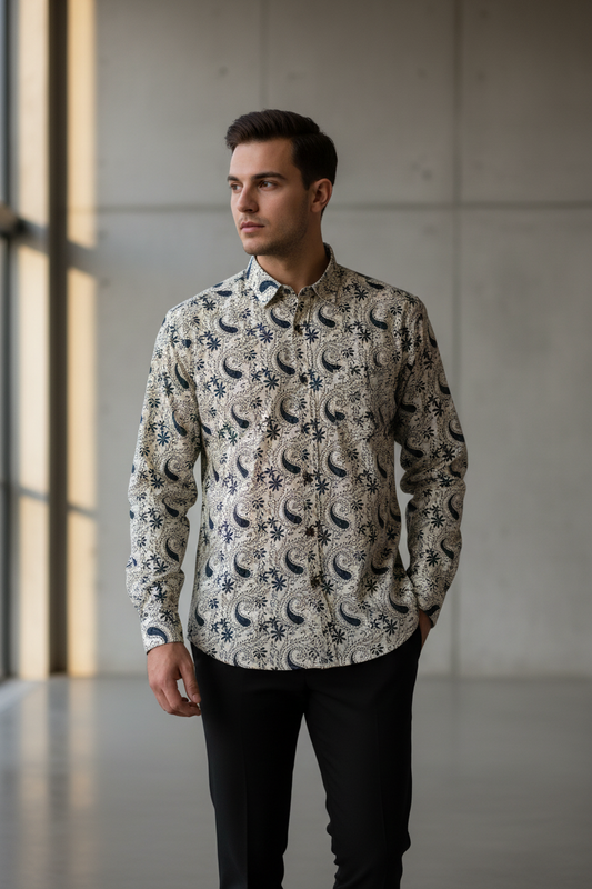 Southloom Jaipur Pure Cotton Block Printed Shirt for Men in Full Sleeve (Green)