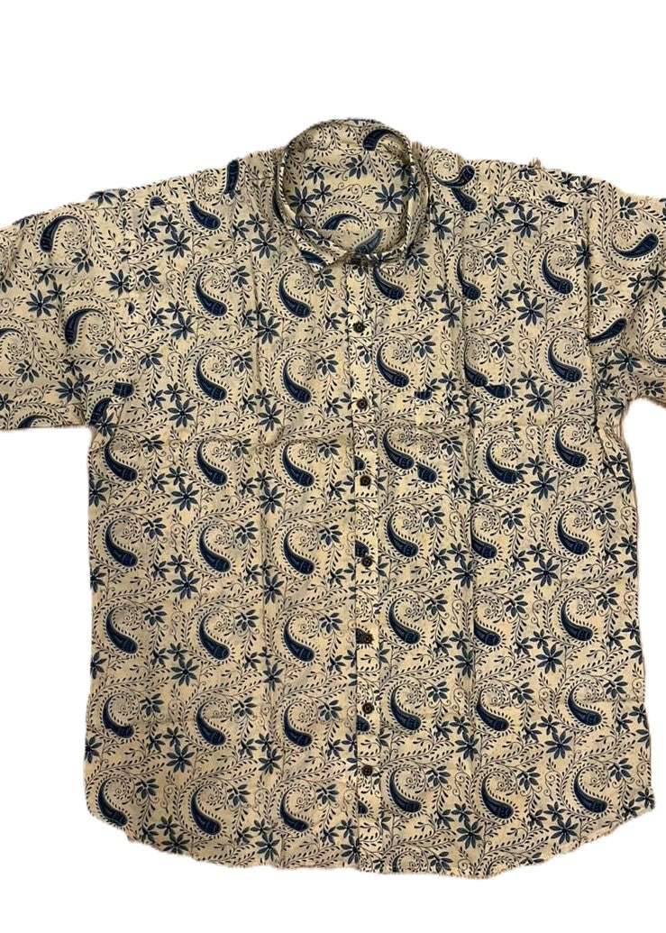 Southloom Jaipur Pure Cotton Block Printed Shirt for Men in Full Sleeve (Blue)