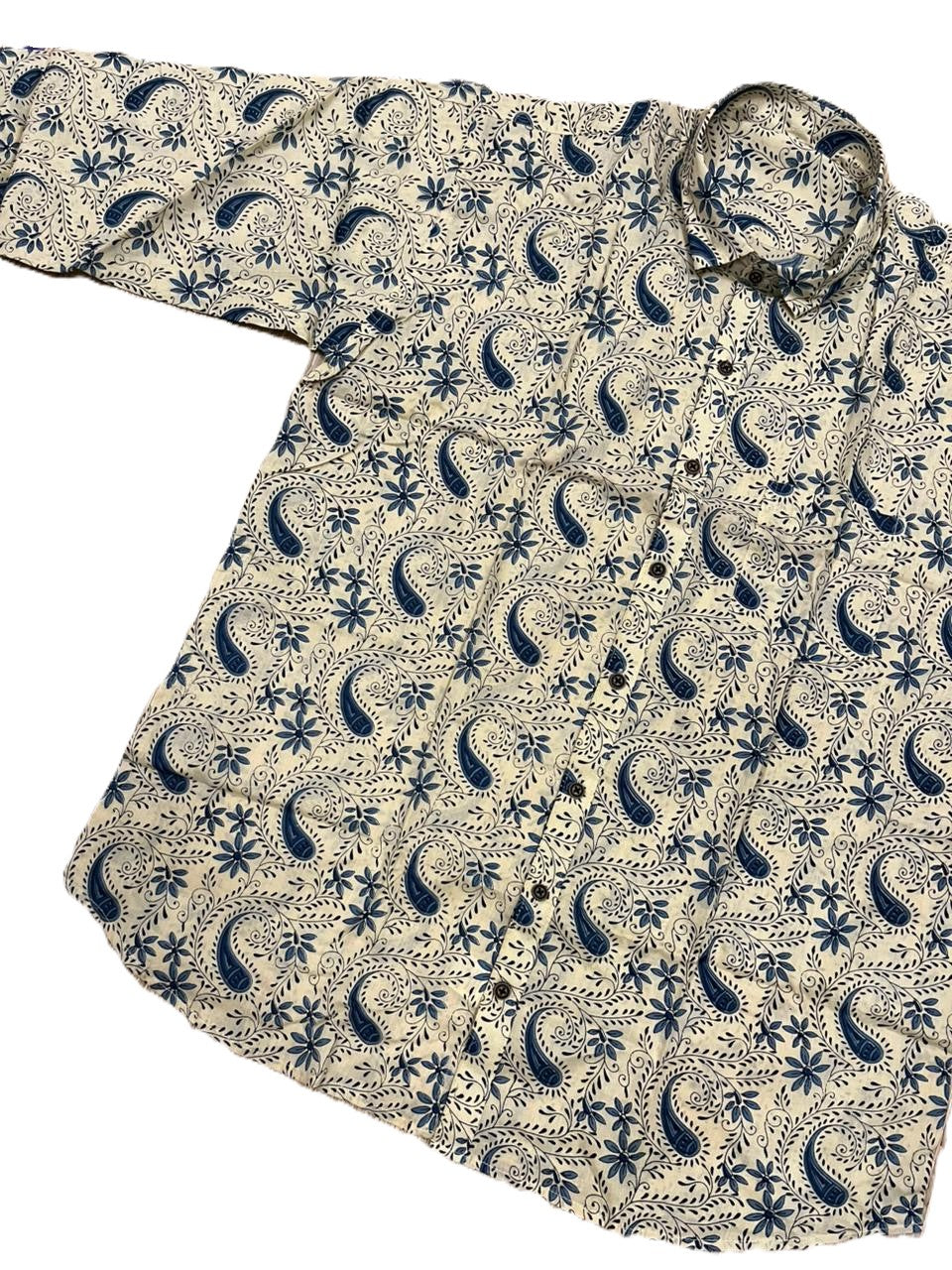 Southloom Jaipur Pure Cotton Block Printed Shirt for Men in Full Sleeve (Blue)
