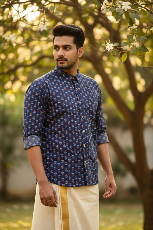 Southloom Jaipur Pure Cotton Block Printed Shirt for Men in Full Sleeve