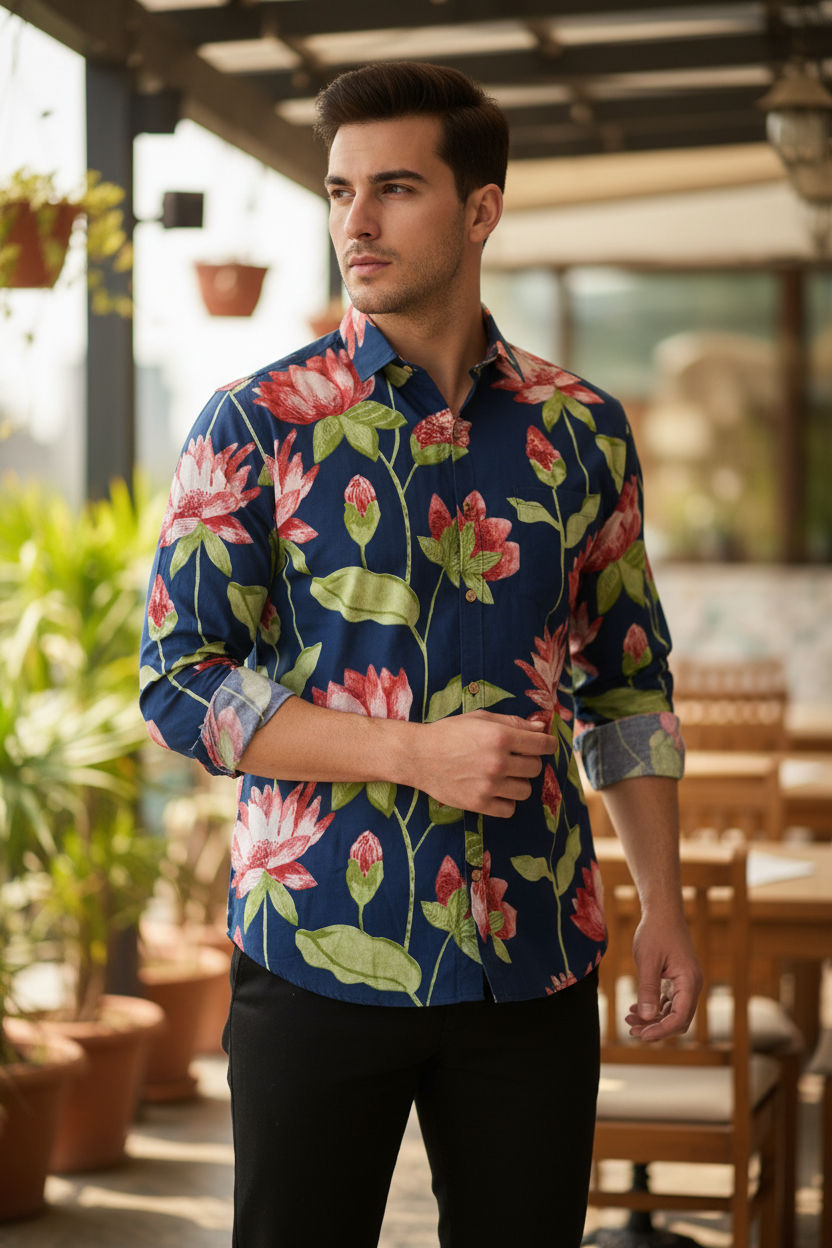 Southloom Jaipur Pure Cotton Block Printed Shirt for Men in Full Sleeve